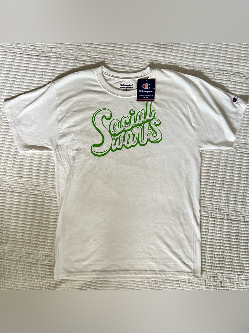 Champion Men's White 'Social Sweets' Tee with Green Script